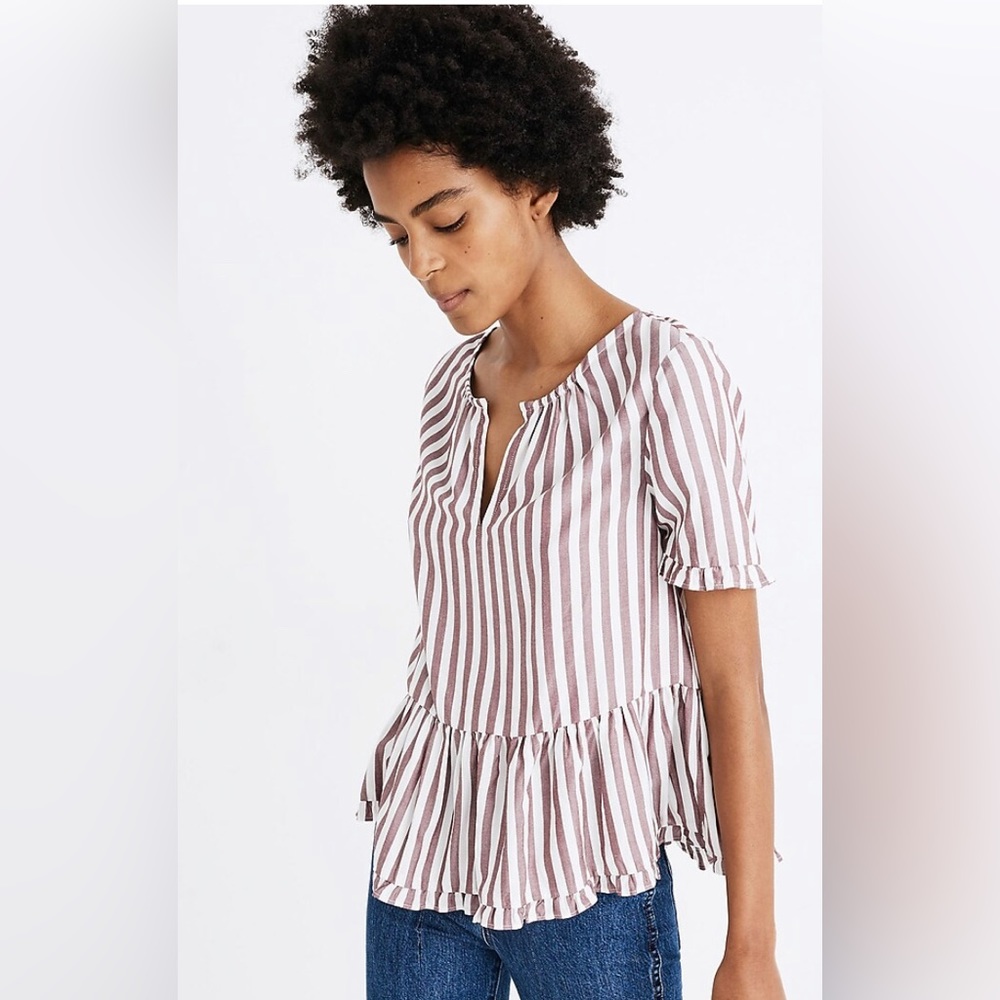 Madewell Peplum Stanza Ruffle Hem Top in Stripe
